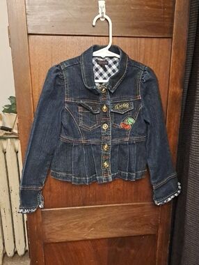 Dereon Girls Size 4T Dark Blue Denim Jacket with Embroidered Cherry Detail